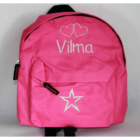 Pink børnehaverygsæk med navn på